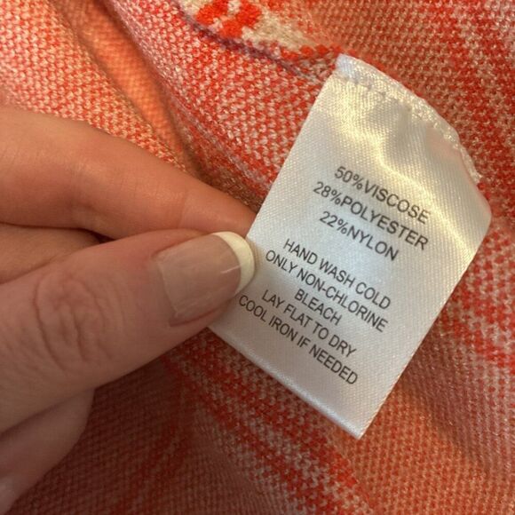 Calligraphie Orange Beige Plaid Long Sleeve Knit Cardigan Sweater Medium - Picture 4 of 4